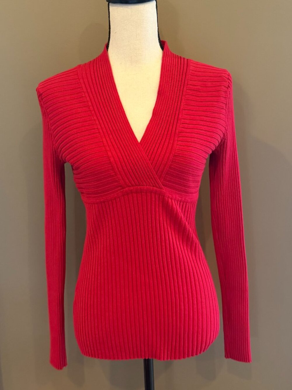 INC International Concepts Ribbed Red Knit Fitted Sweater Office, Size XL